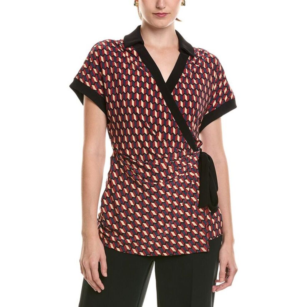 Anne Klein Womens  Collared Wrap Top, Brown